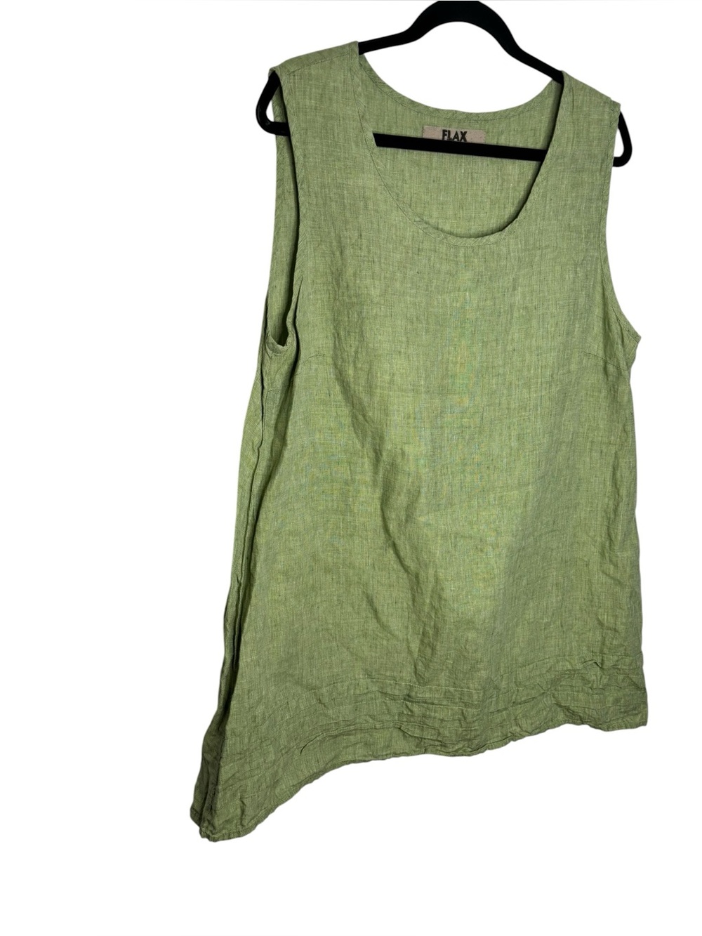 Flax Linen Green Sleeveless Tank Top Tunic Size Large Lagenlook Minimalist - Picture 2 of 10
